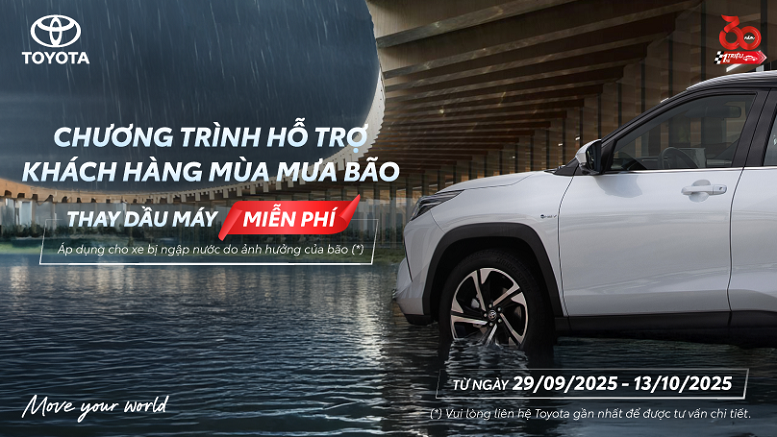 Toyota Việt Nam thay dầu miễn phí cho xe ô tô bị ngập nước trong mùa mưa bão